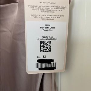 Revelry Taupe Satin Dress never worn size 12